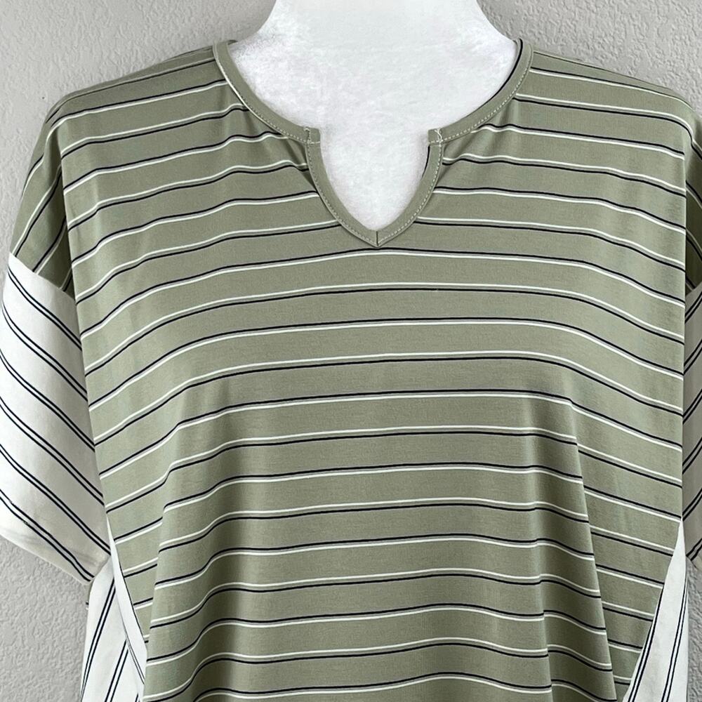 Suzanne Betro Weekend Green Stripe Side-Tie Tunic Top Short Sleeve S NWT - Picture 6 of 14